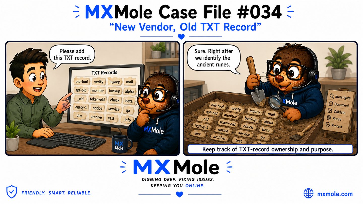 MXMole Case Files Case File #034: New Vendor, Old TXT Record